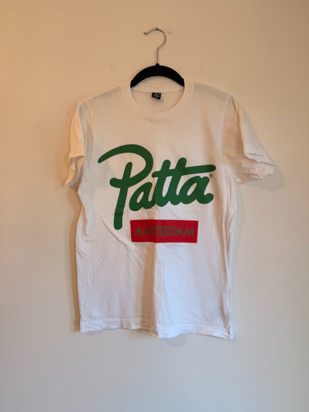 Patta Amsterdam White T-Shirt with Green and Red Logo, Size XS